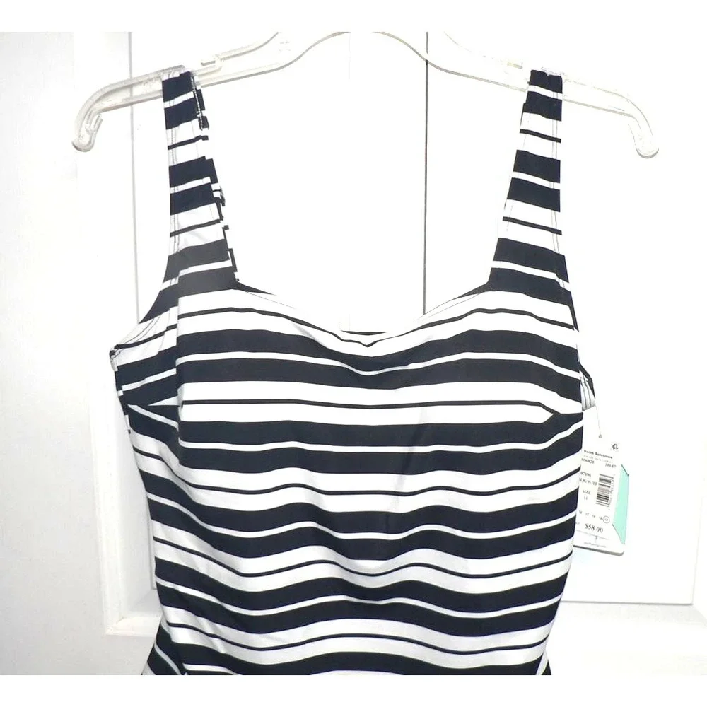 Swim Solutions Women's Striped Square Neck Tankini Top in Black/White Size 18 - Picture 5 of 8